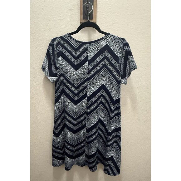 Allison Brittney Women's Dress Petite Medium Navy/White Geometric Short Sleeve - Picture 4 of 4